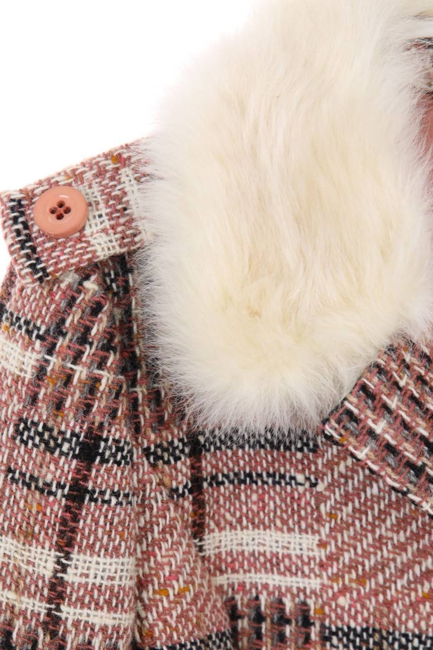 Carou VINTAGE Karo-Mantel Mit Faux Fur-Kragen
