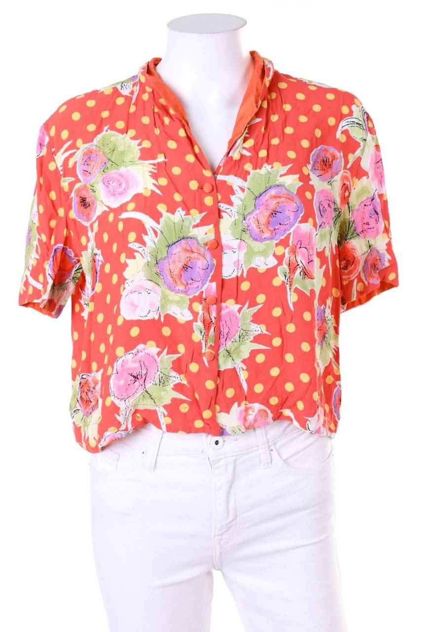 Carou VINTAGE Kurzarm-Bluse mit Blumen-Print