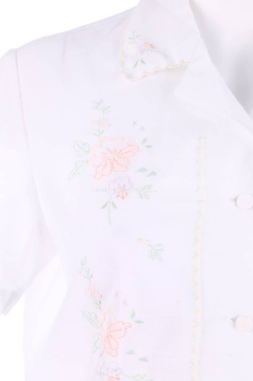 Carou VINTAGE Kurzarm-Bluse Mit Stickereien