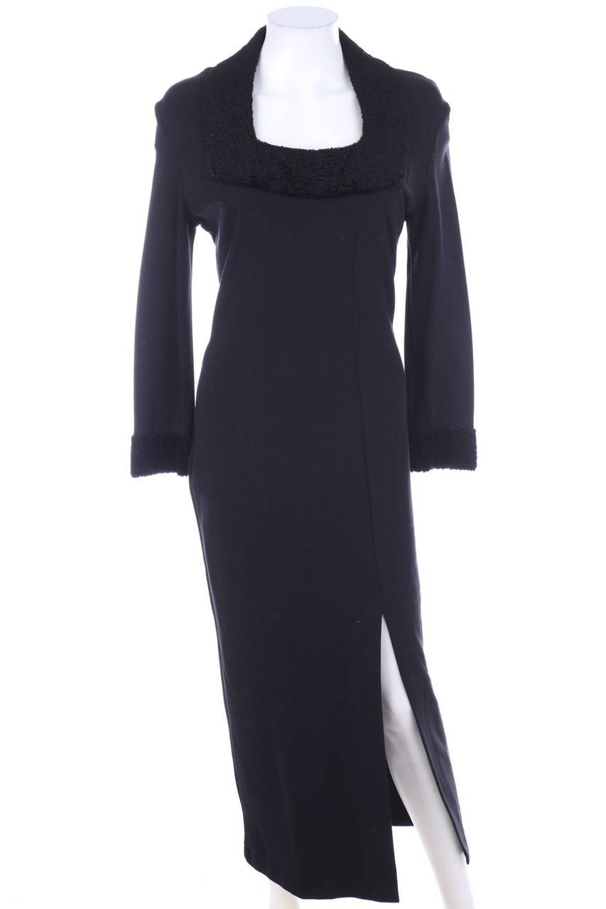 Carou VINTAGE Maxi-Kleid mit Faux Fur-Kragen