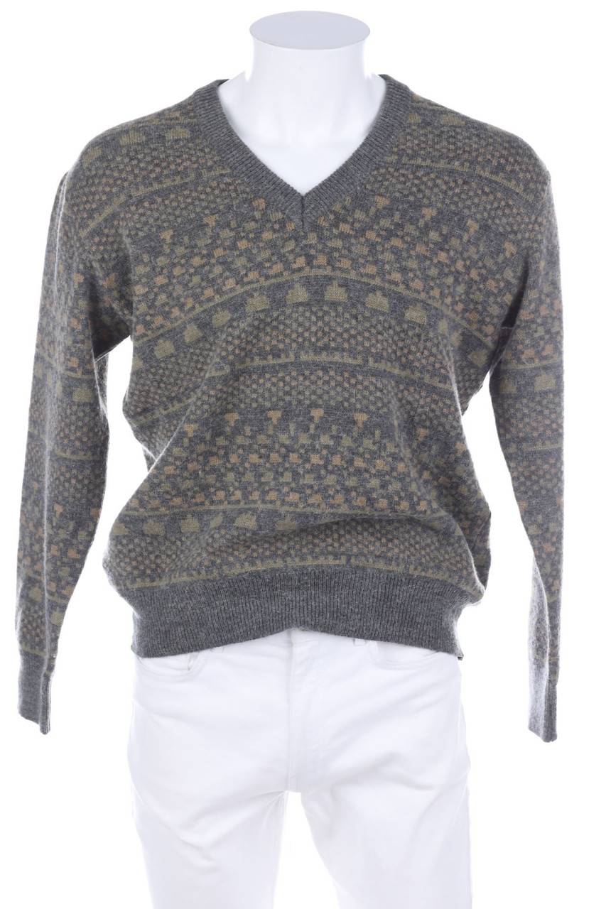 Carou VINTAGE Muster-V-Neck-Pullover mit Alpaka