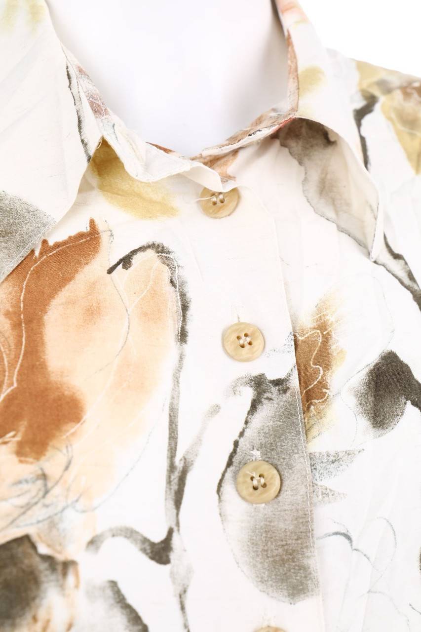 Carou VINTAGE Print-Hemd-Bluse Mit Kurzem Ärmel