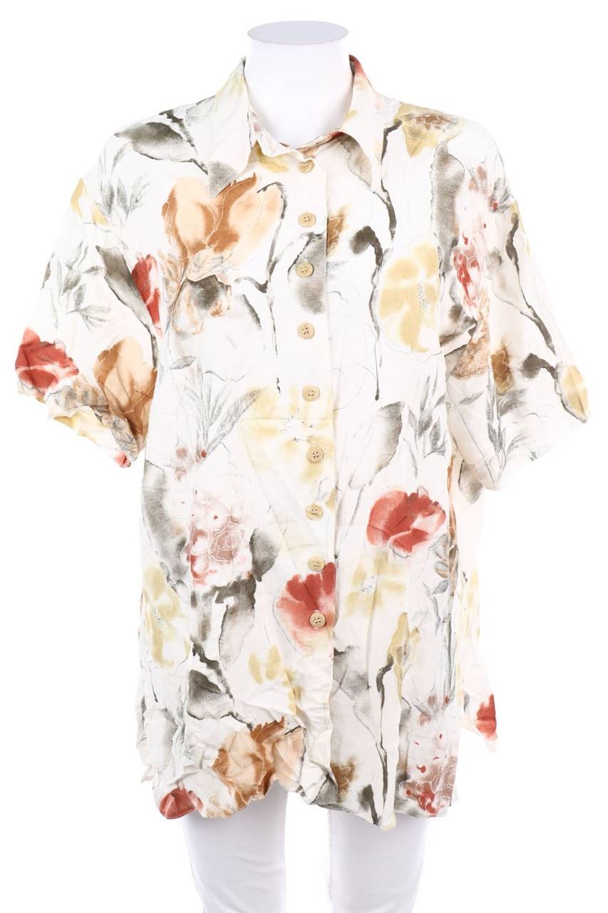 Carou VINTAGE Print-Hemd-Bluse Mit Kurzem Ärmel