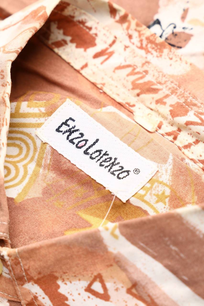 Carou VINTAGE Print-Hemd-Bluse Mit Kurzem Ärmel