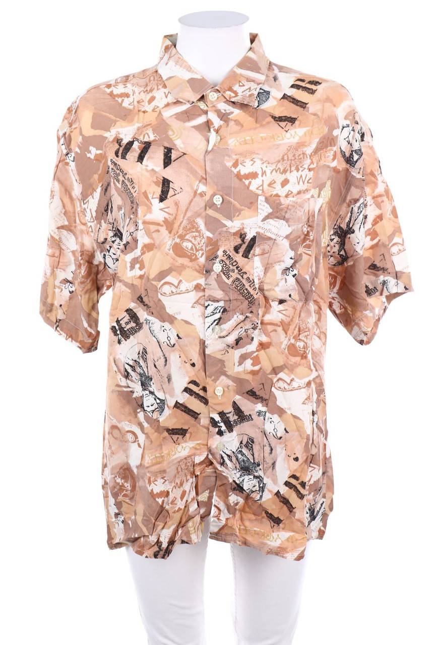 Carou VINTAGE Print-Hemd-Bluse Mit Kurzem Ärmel