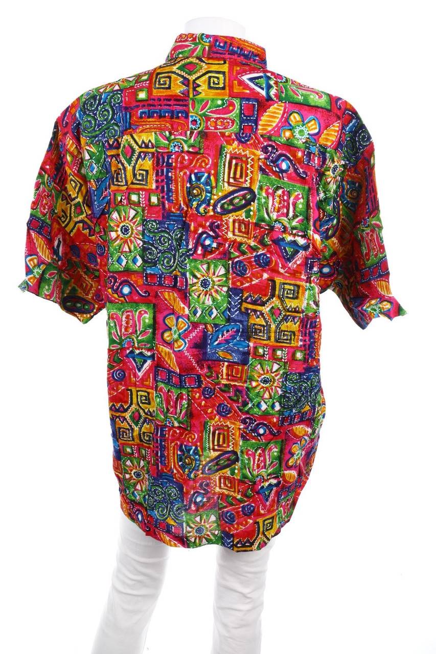 Carou VINTAGE Print-Hemd-Bluse Mit Kurzem Ärmel