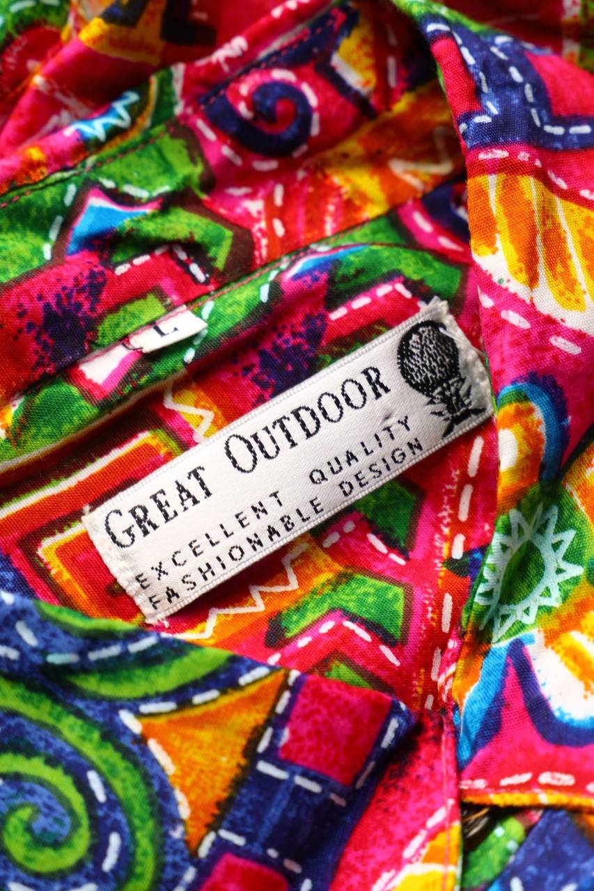 Carou VINTAGE Print-Hemd-Bluse Mit Kurzem Ärmel