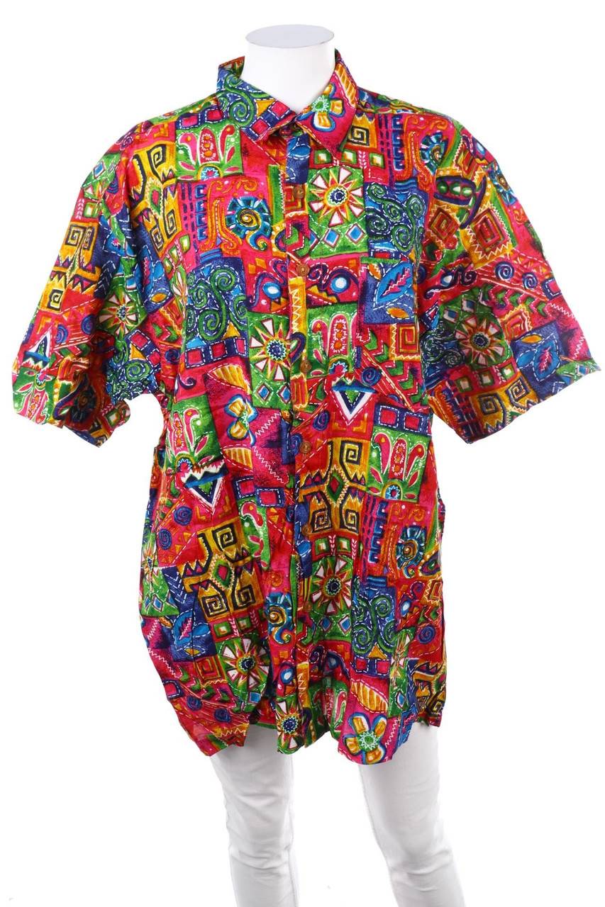 Carou VINTAGE Print-Hemd-Bluse mit kurzem Ärmel