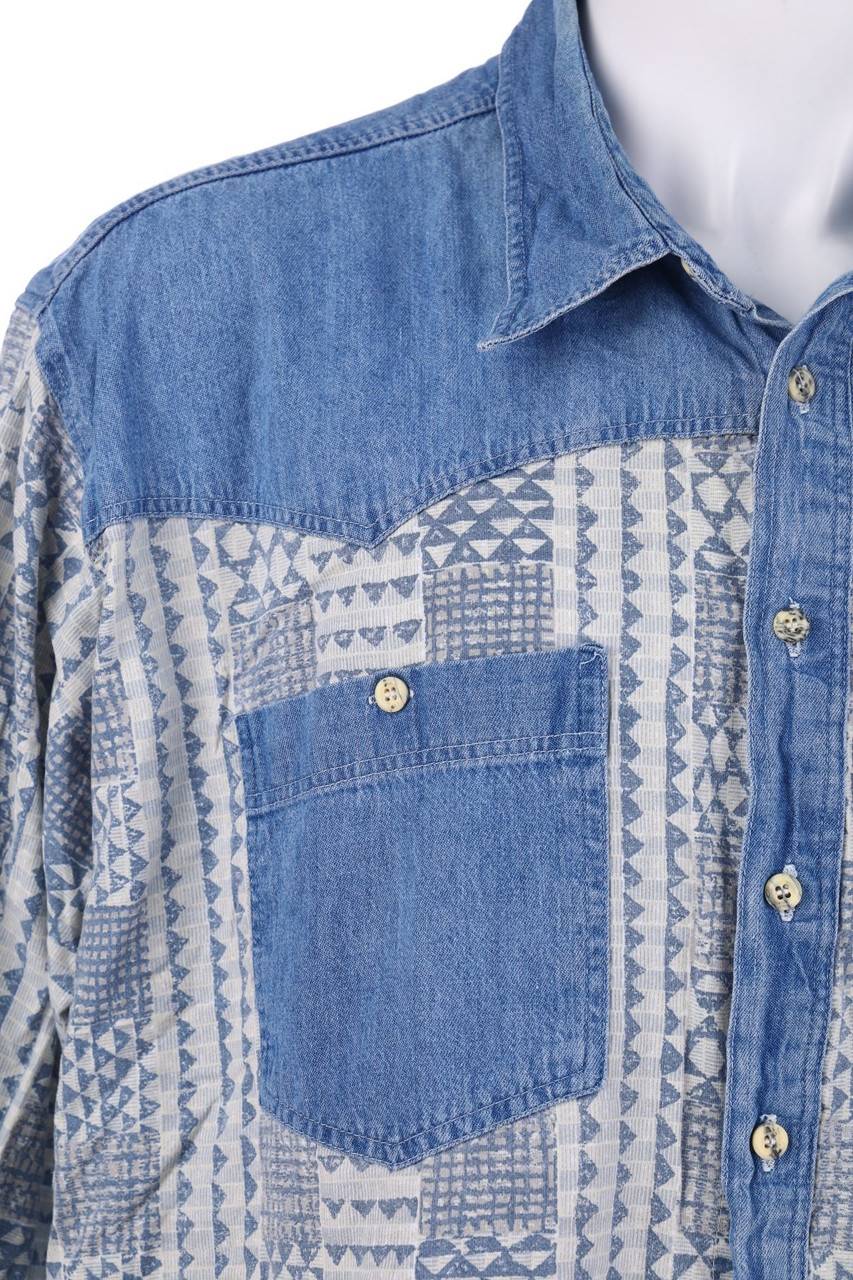 Carou VINTAGE Print-Hemd In Denim-Optik
