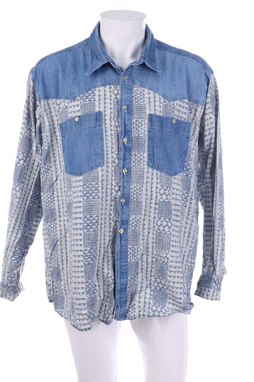Carou VINTAGE Print-Hemd in Denim-Optik