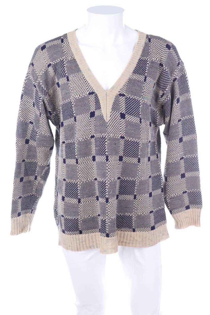 Carou VINTAGE V-Neck-Pullover mit Karo-Muster