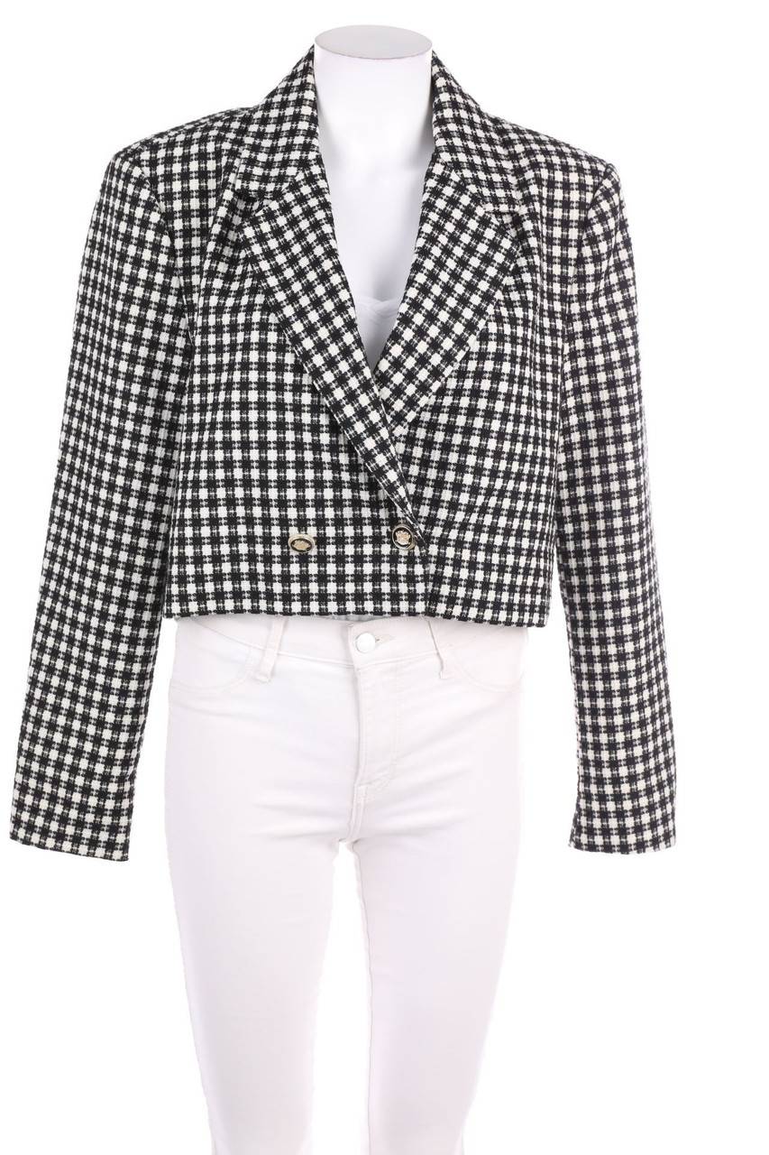Carou ZARA Cropped-Blazer-Jacke mit Karo-Muster
