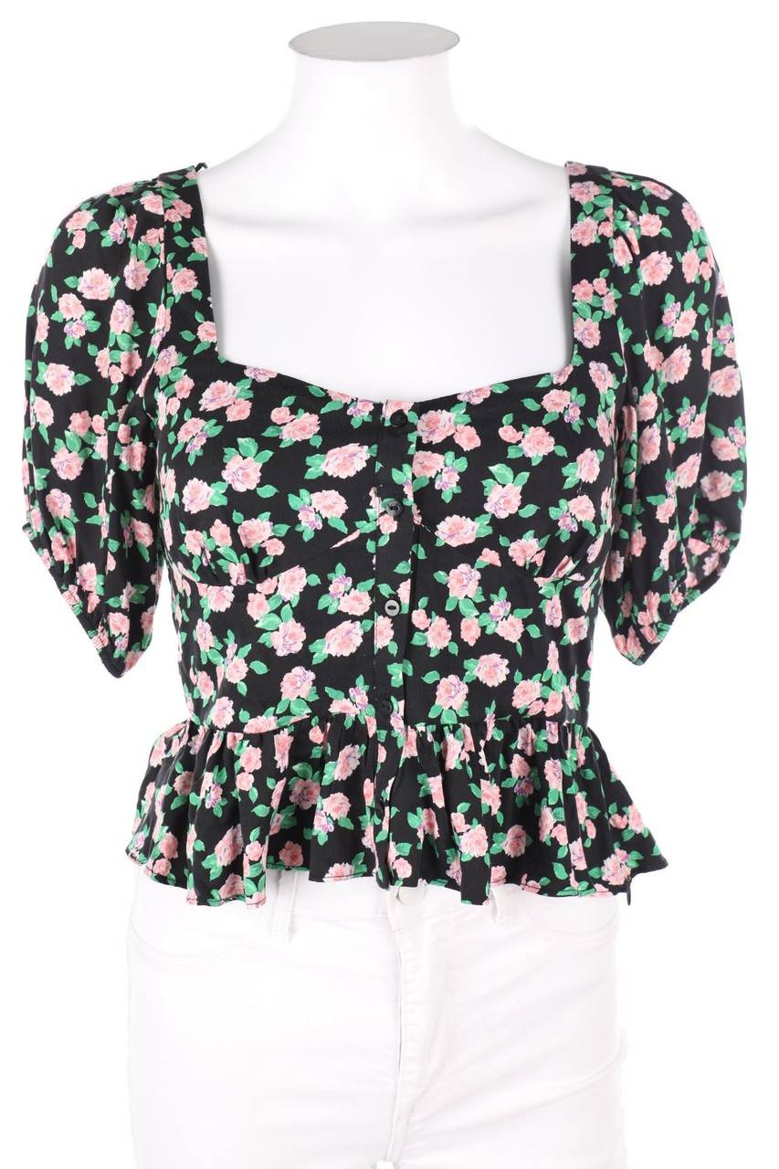 Carou ZARA Cropped-Kurzarm-Bluse mit Blumen-Print