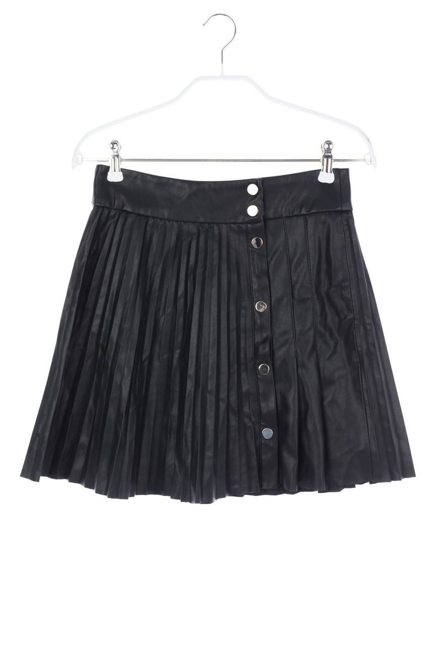Carou ZARA Falten-Faux Leather-Rock mit Knöpfen