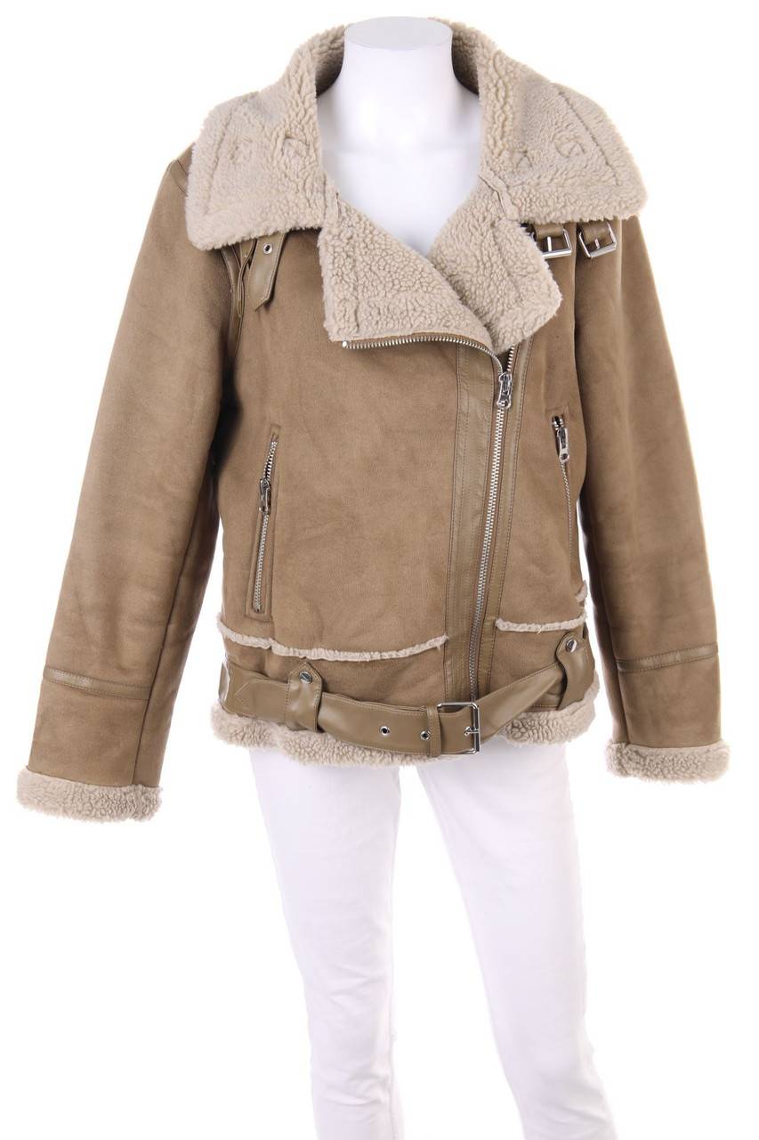 Carou ZARA Faux Shearling-Jacke mit Applikationen