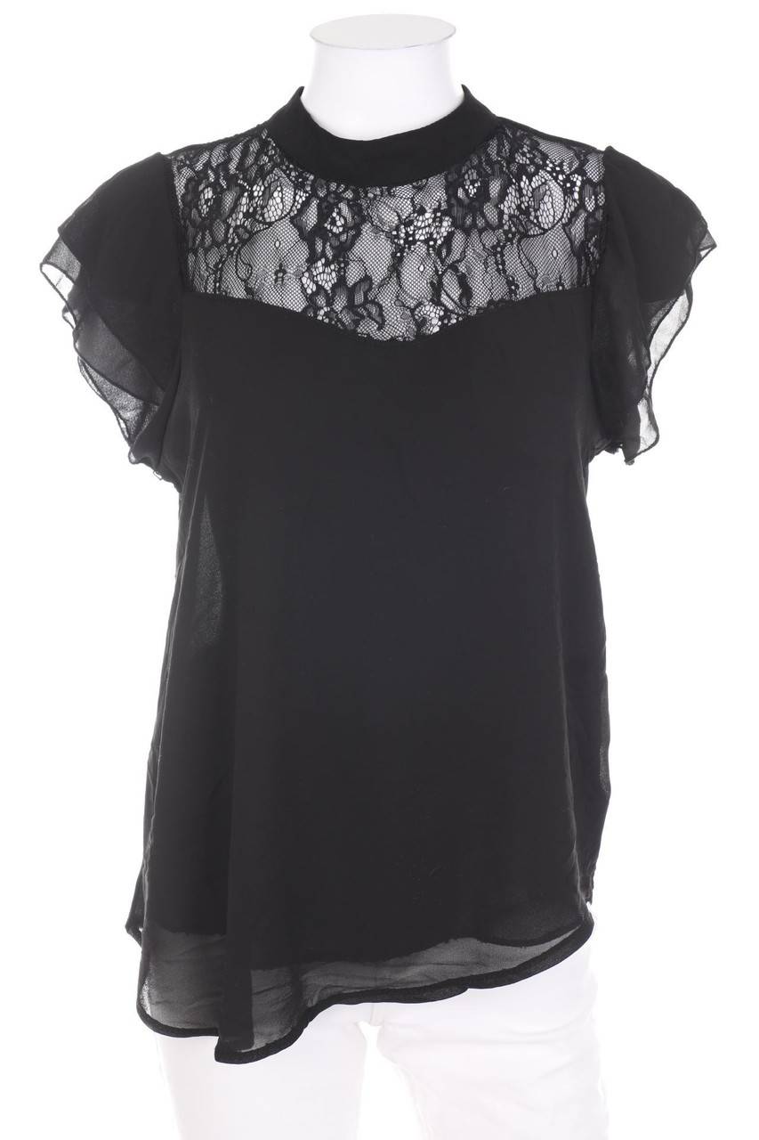 Carou zebra Kurzarm-Bluse mit Spitzen-Einsatz