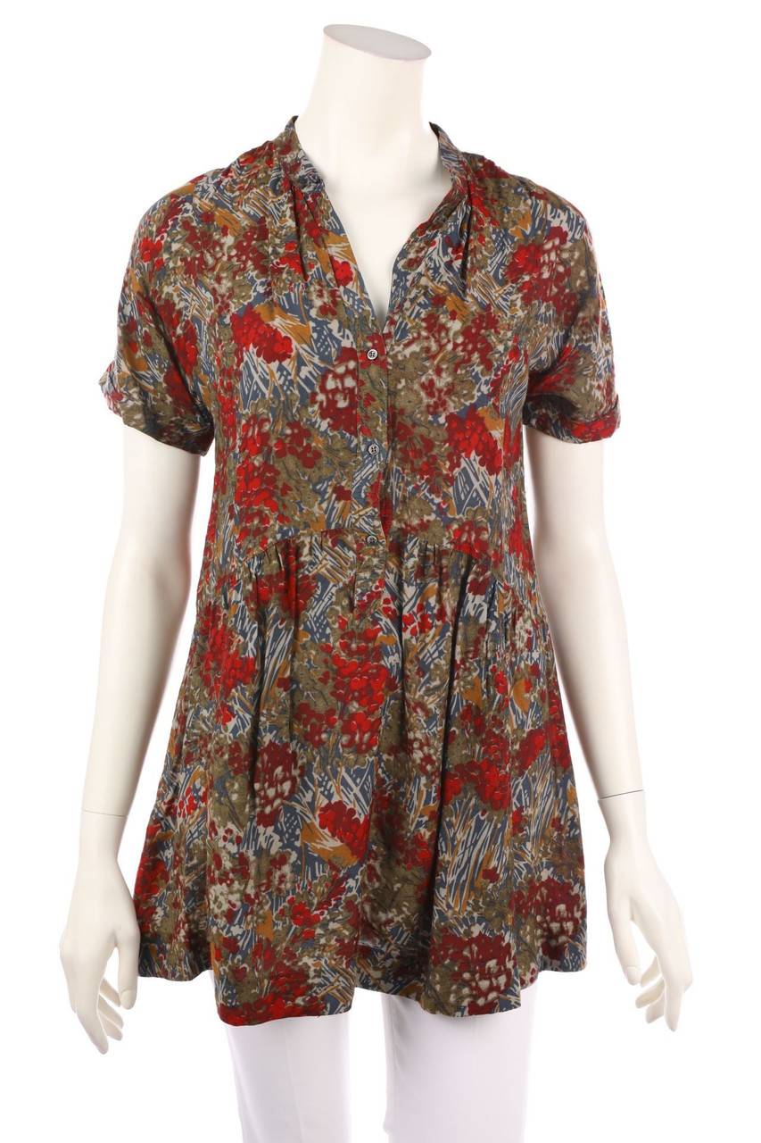 Carou COMPTOIR DES COTONNIERS Kurzarm-Bluse aus Seiden-Mischung mit Blumen-Print