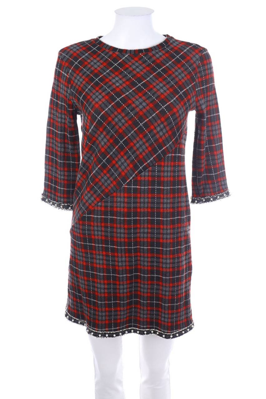 Carou Desigual Tartan-Kleid mit 3/4-Ärmel mit Perlen