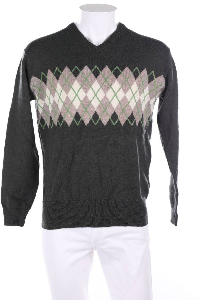Carou Dickies V-Neck-Pullover aus Woll-Mix mit Argyle-Muster