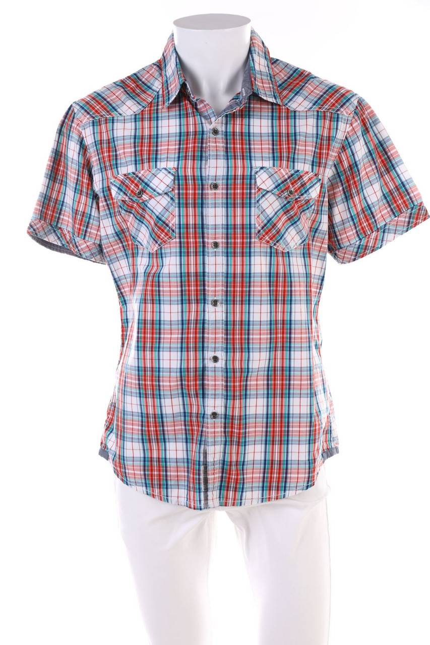 Carou ESPRIT Kurzarm-Hemd mit Karo-Muster aus Baumwolle mit aufgesetzten Taschen