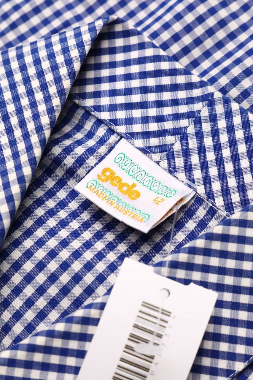 Carou Gede Trachten-Karo-Kurzarm-Bluse Mit Stickereien