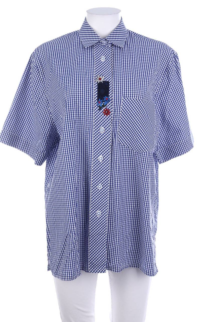 Carou gede Trachten-Karo-Kurzarm-Bluse mit Stickereien