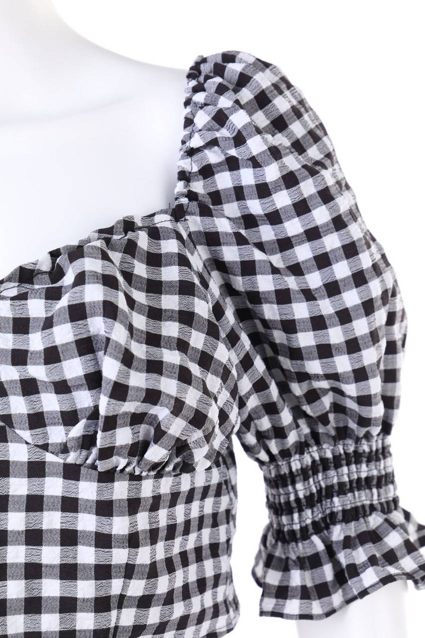 Carou H&M DIVIDED Cropped-Kurzarm-Bluse Mit Puffärmeln