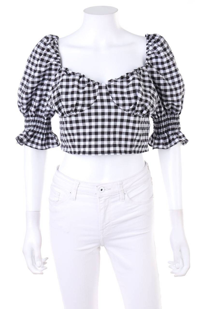 Carou H&M DIVIDED Cropped-Kurzarm-Bluse mit Puffärmeln