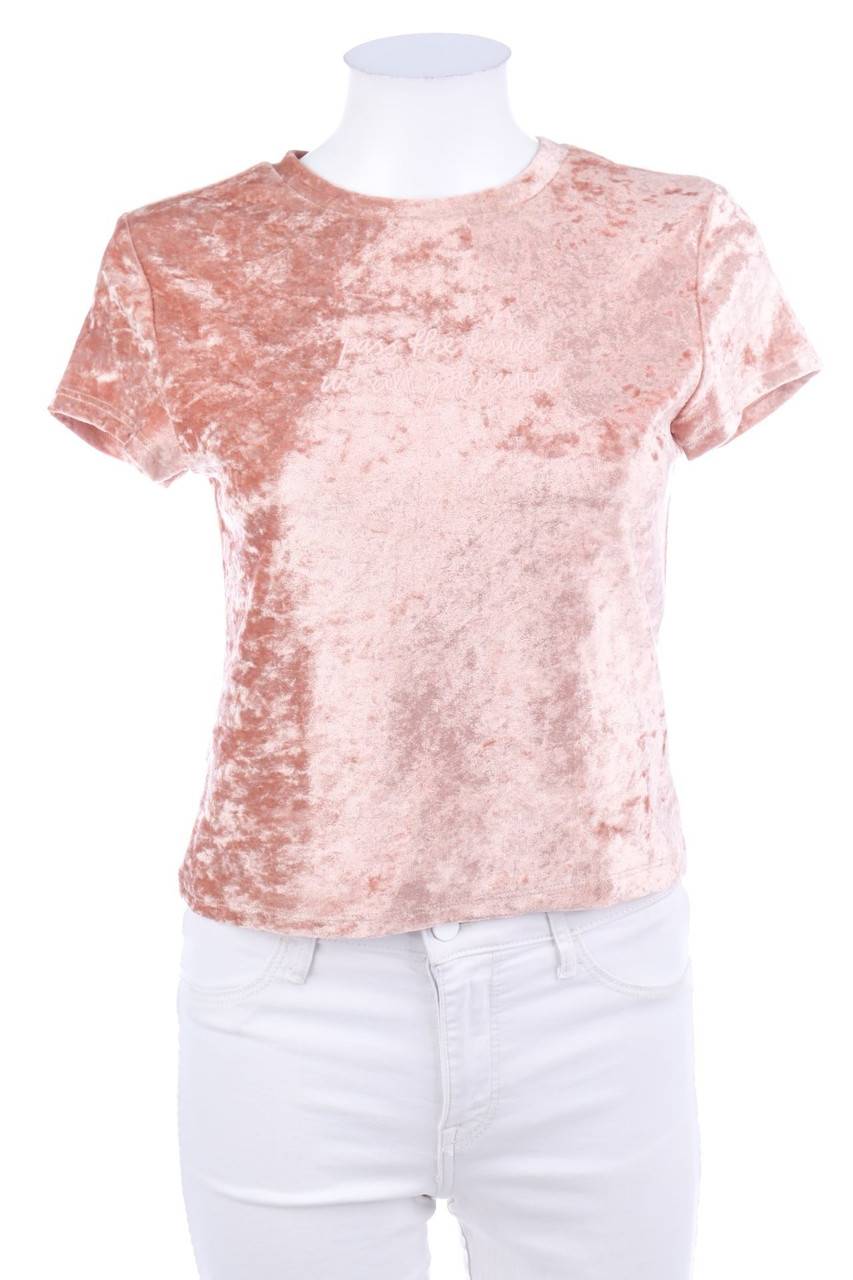 Carou H&M DIVIDED Samt-Kurzarm-Shirt mit Stickereien