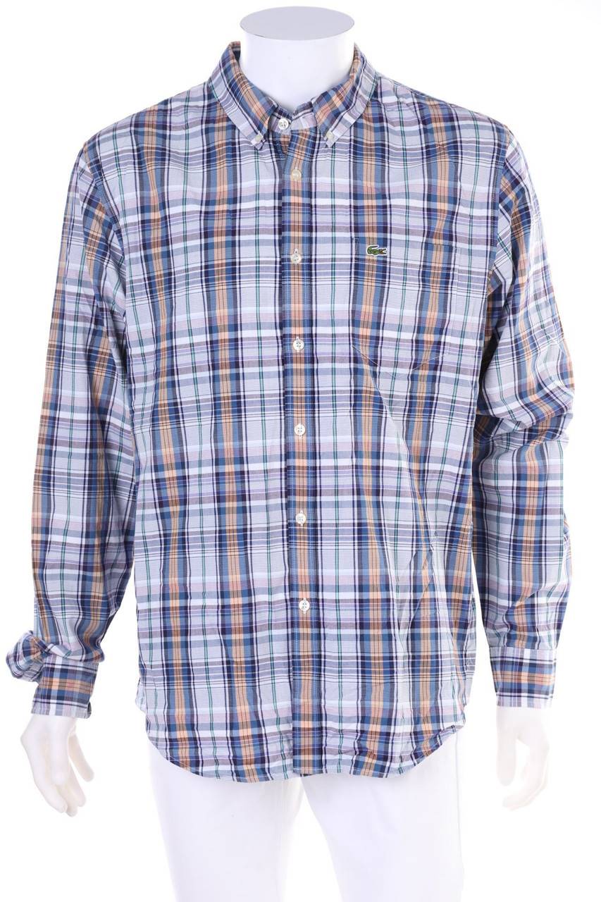 Carou LACOSTE kariertes Button-down-Hemd aus Baumwolle mit Logo-Stickerei