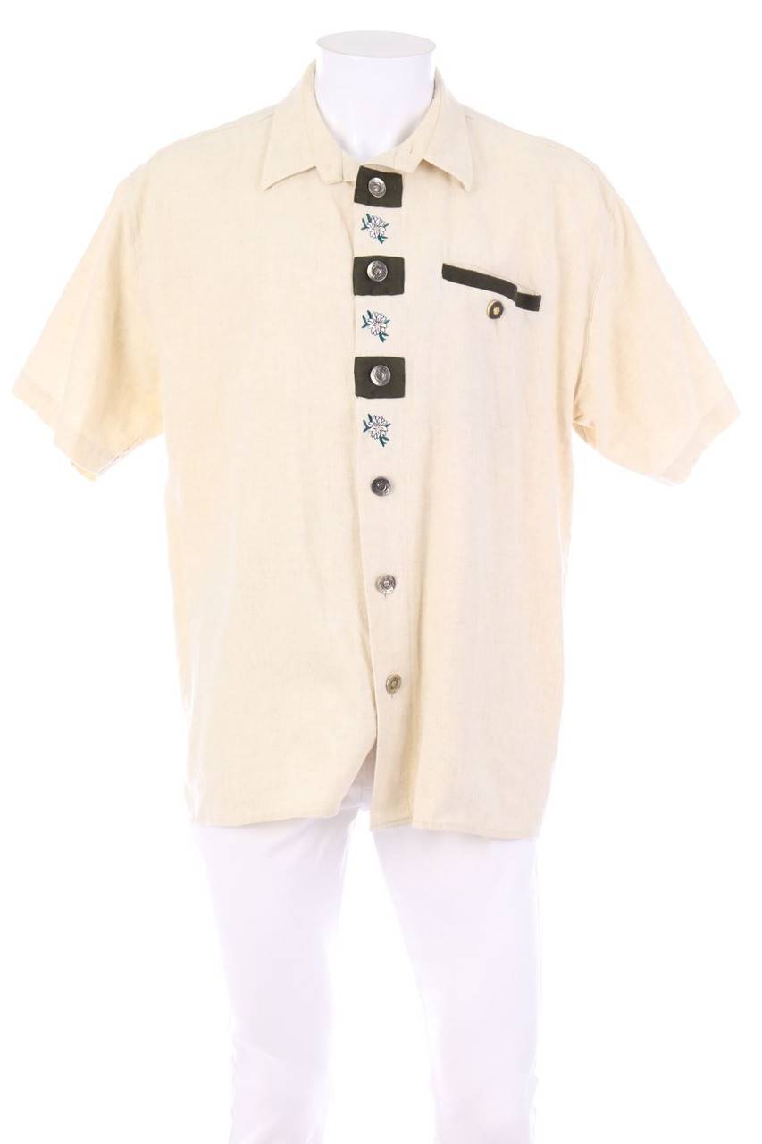 Carou Landhaus Mode Trachten-Hemd aus Baumwoll-Mix mit Leinen