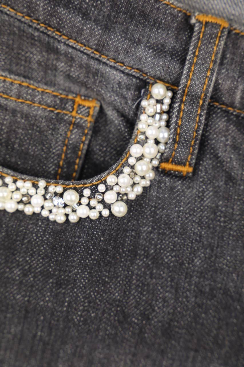 Carou LUISA CERANO Vintage-Used Look Bootcut-Jeans Mit Perlen