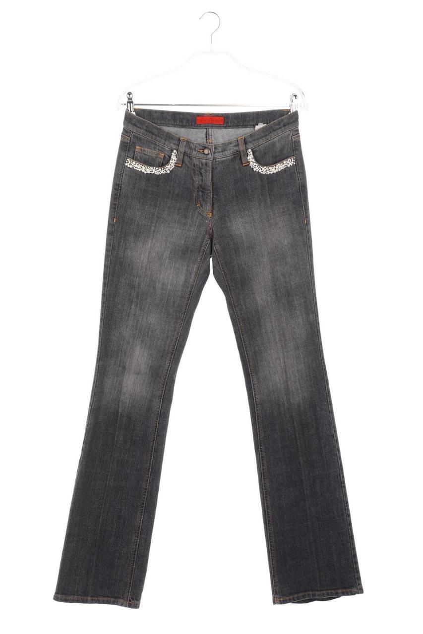 Carou LUISA CERANO Vintage-Used Look Bootcut-Jeans mit Perlen