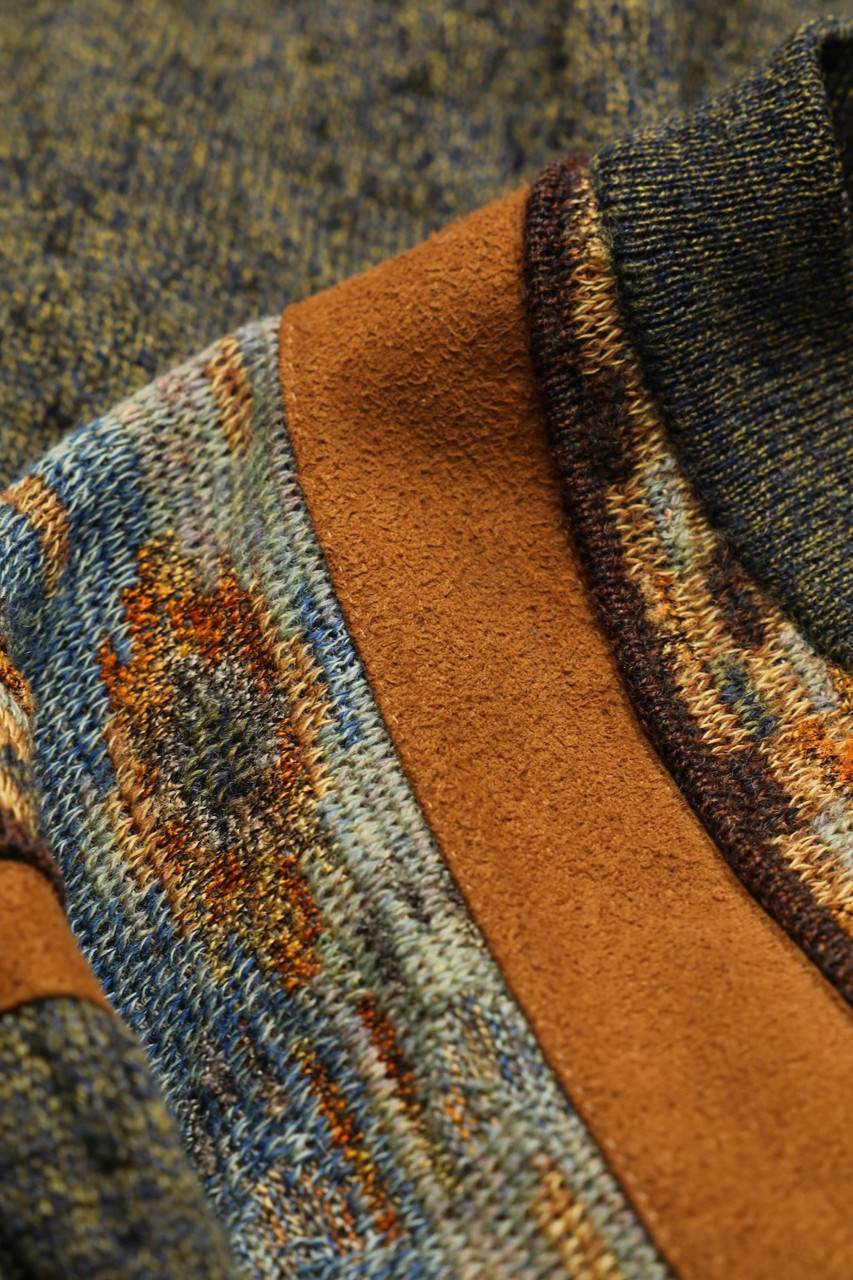 Carou MÄRZ Vintage-Schurwoll-Cardigan Mit Kunstleder-Details