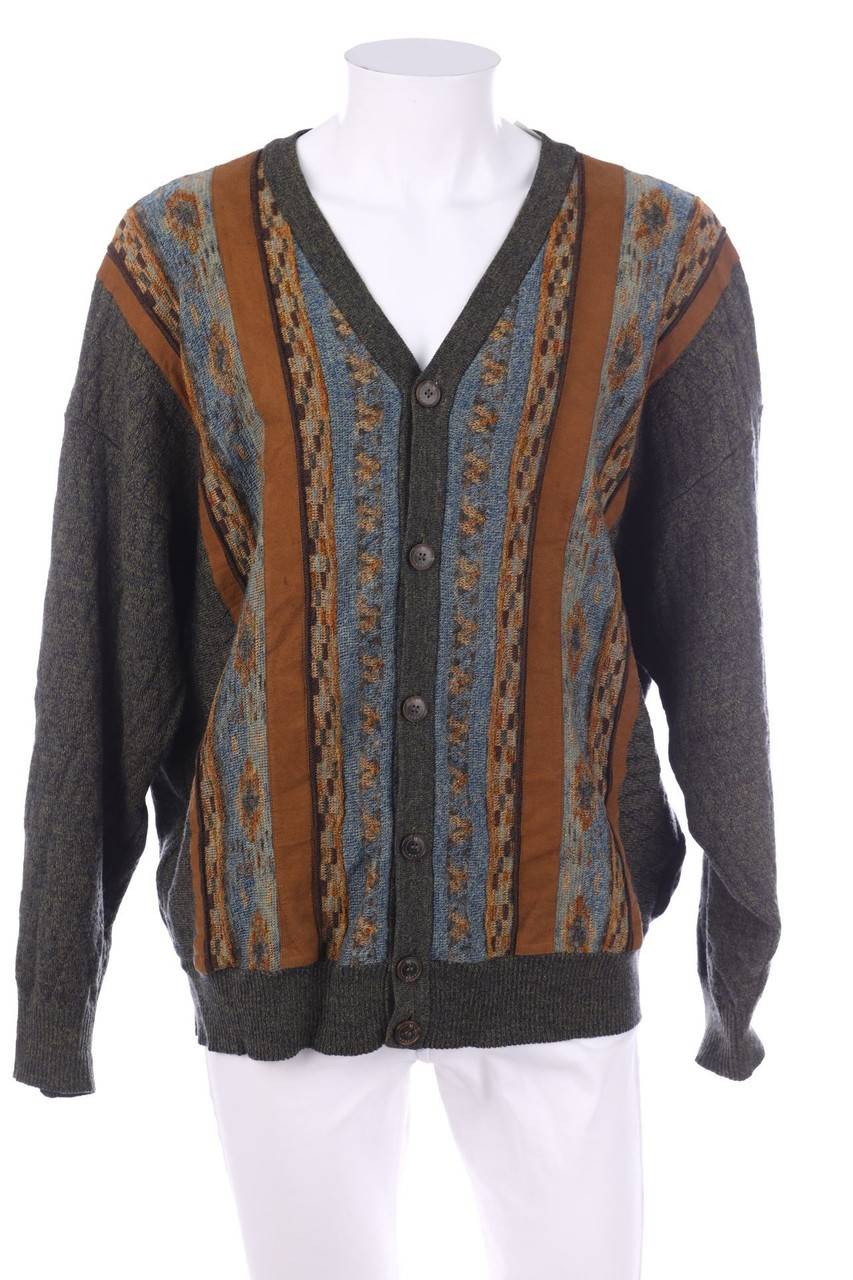 Carou MÄRZ Vintage-Schurwoll-Cardigan mit Kunstleder-Details