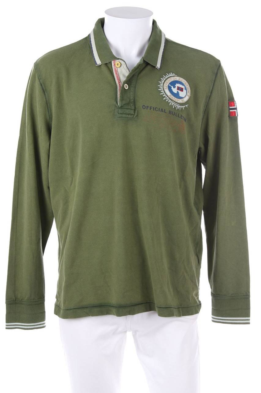 Carou Napapijri Baumwoll-Longsleeve-Poloshirt mit Logo-Applikation