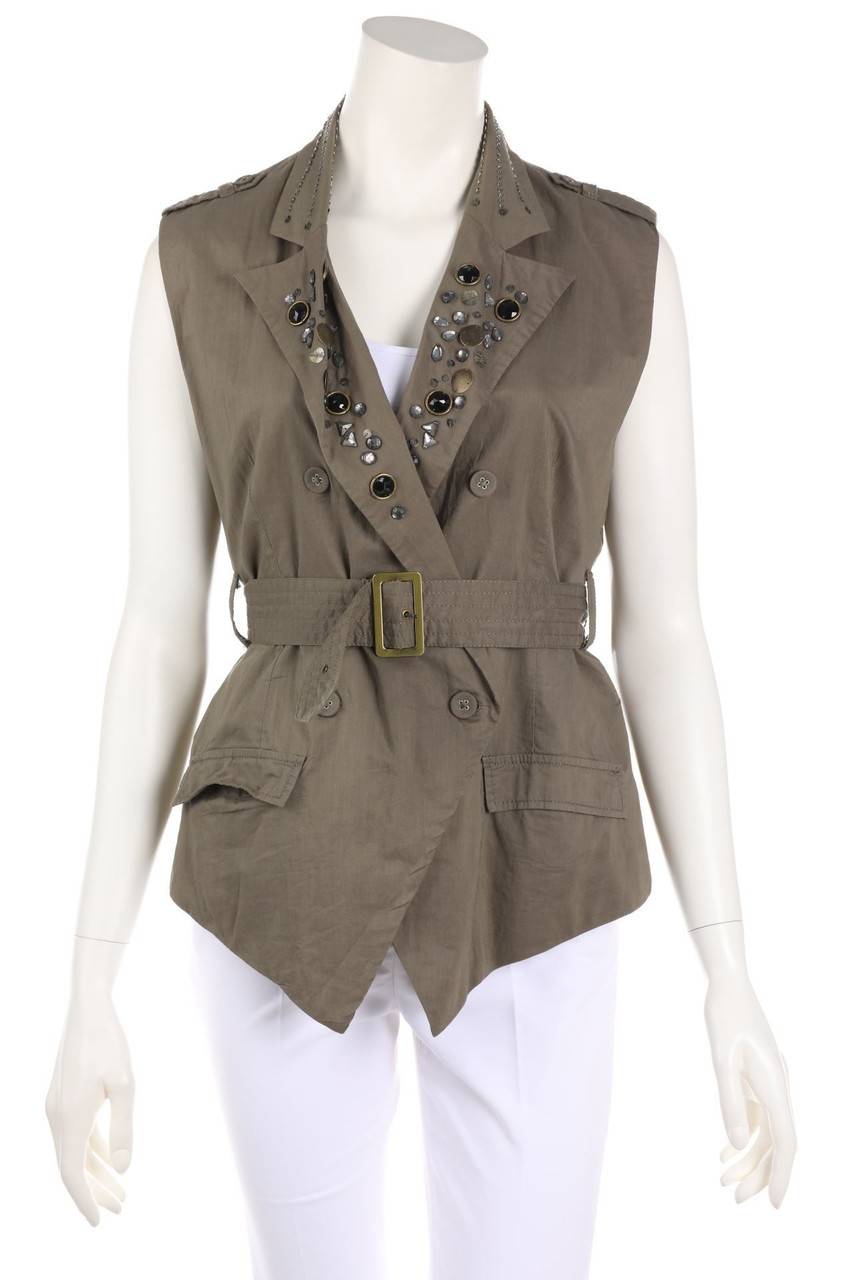 Carou NAVYBOOT Jeans Weste im Safari-Stil mit Schmuckstein-Applikation