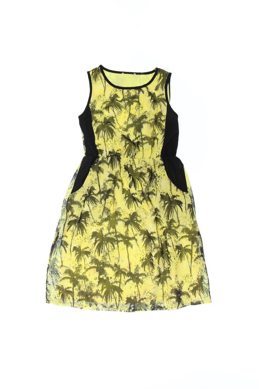 Carou Ohne Label Chiffon-Sommer-Kleid mit Gummizug mit Tropical Print