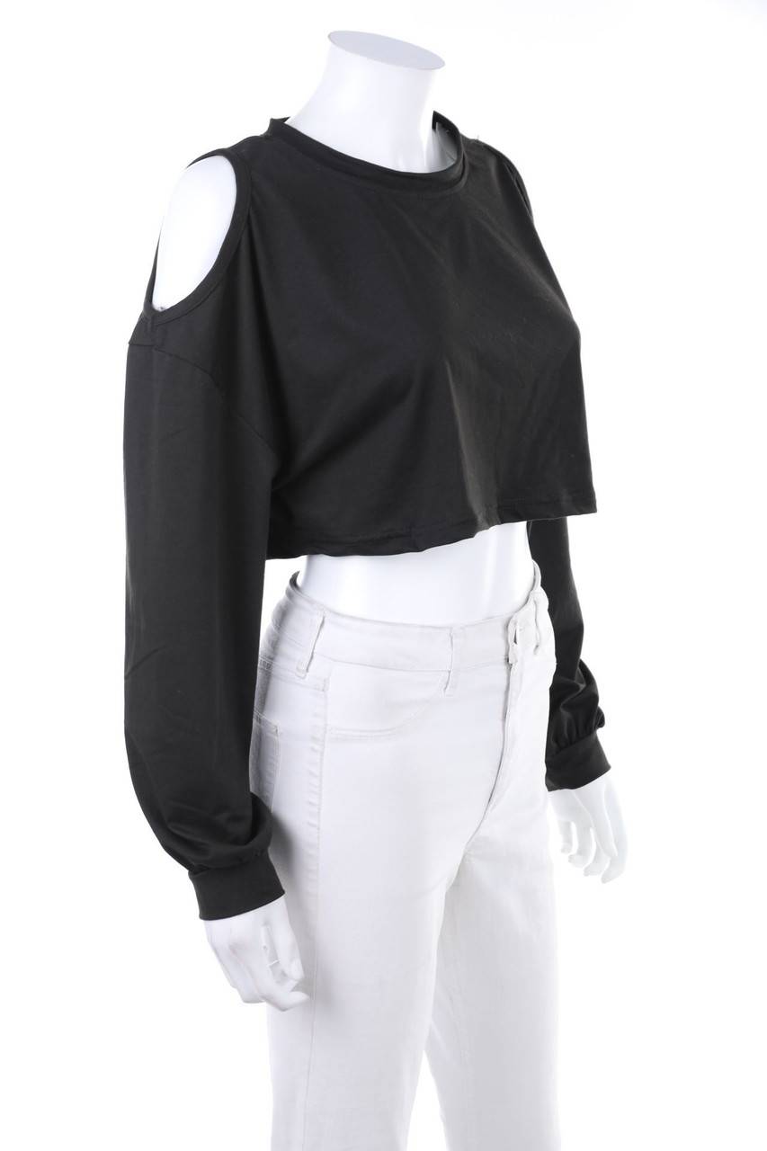 Carou Ohne Label Cold-Shoulder-Cropped-Shirt mit langem Ärmel