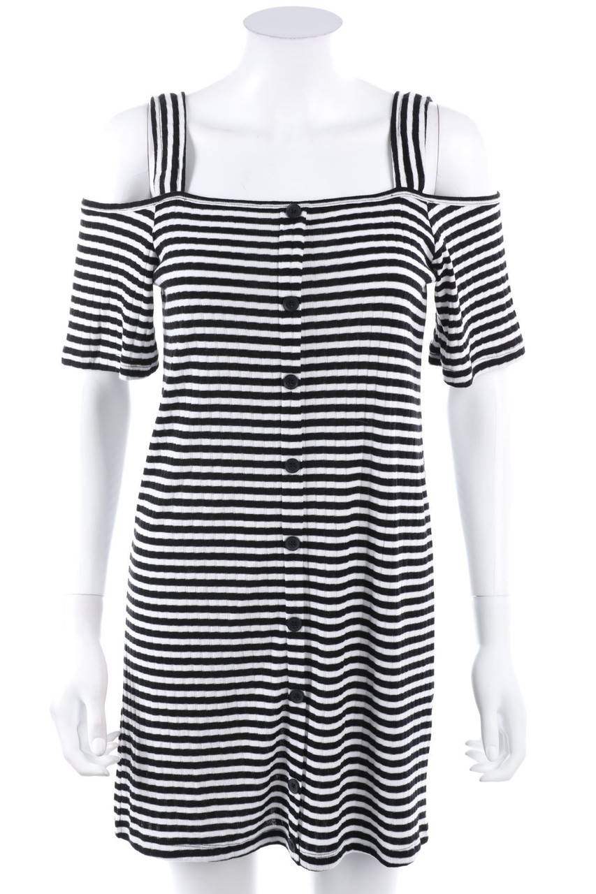 Carou Ohne Label Cold-Shoulder-Streifen-Minikleid mit Knöpfen