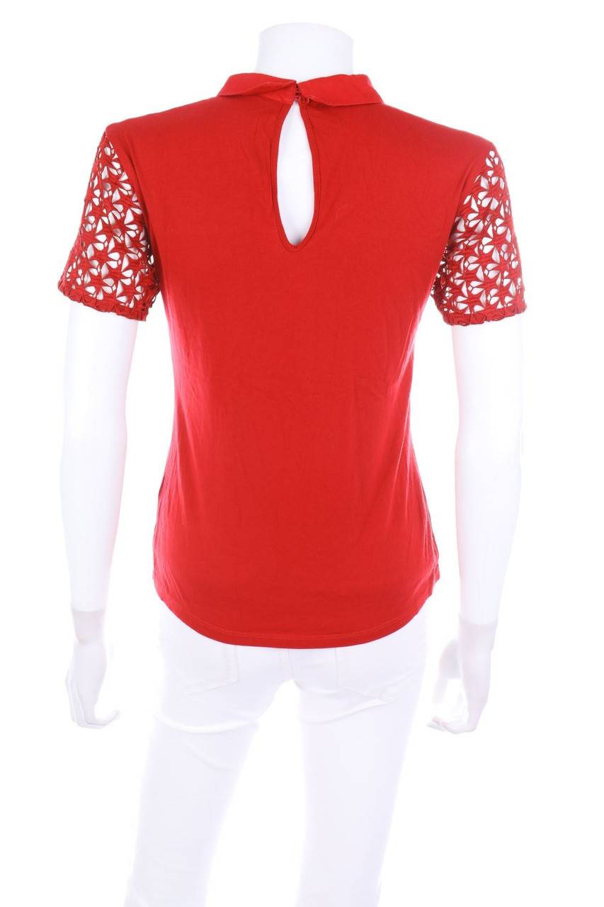 Carou Ohne Label Kurzarm-Bluse Mit Spitze Mit Bubi-Kragen