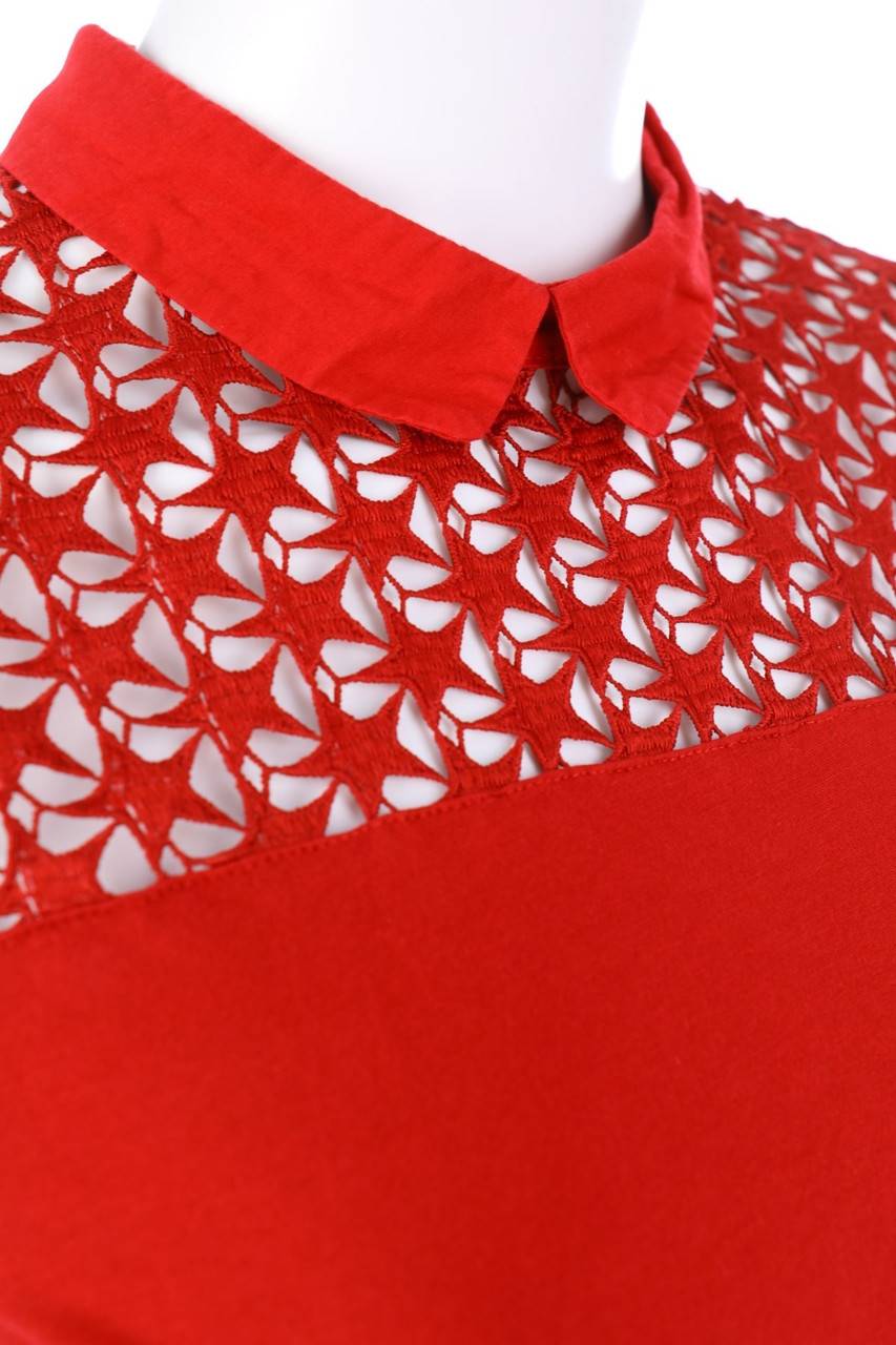 Carou Ohne Label Kurzarm-Bluse Mit Spitze Mit Bubi-Kragen