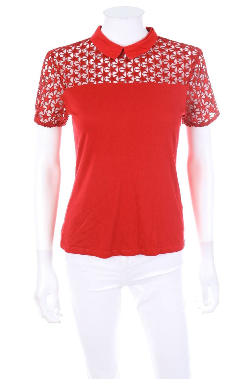 Carou Ohne Label Kurzarm-Bluse mit Spitze mit Bubi-Kragen