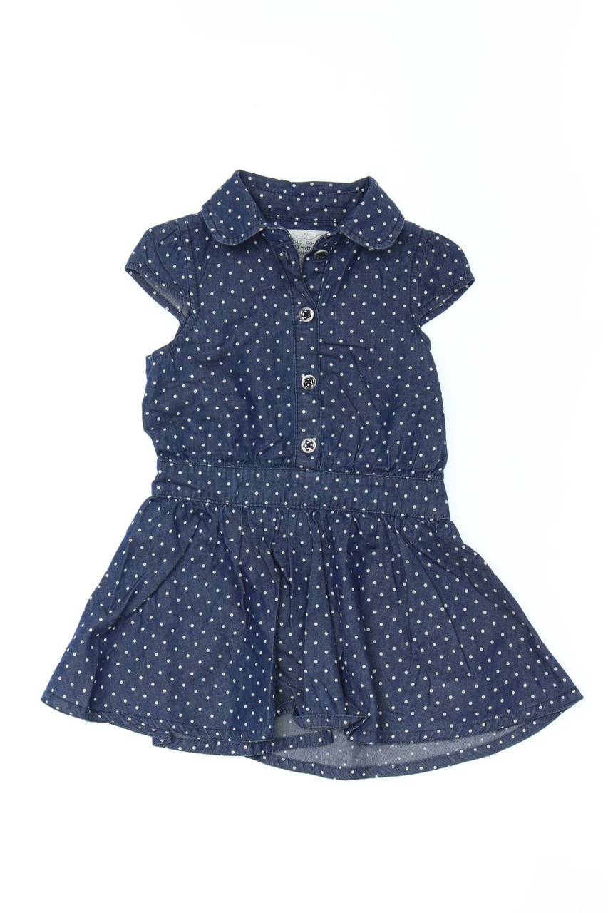 Carou Ohne Label Polka Dot-Kleid in Denim-Optik mit Raffungen