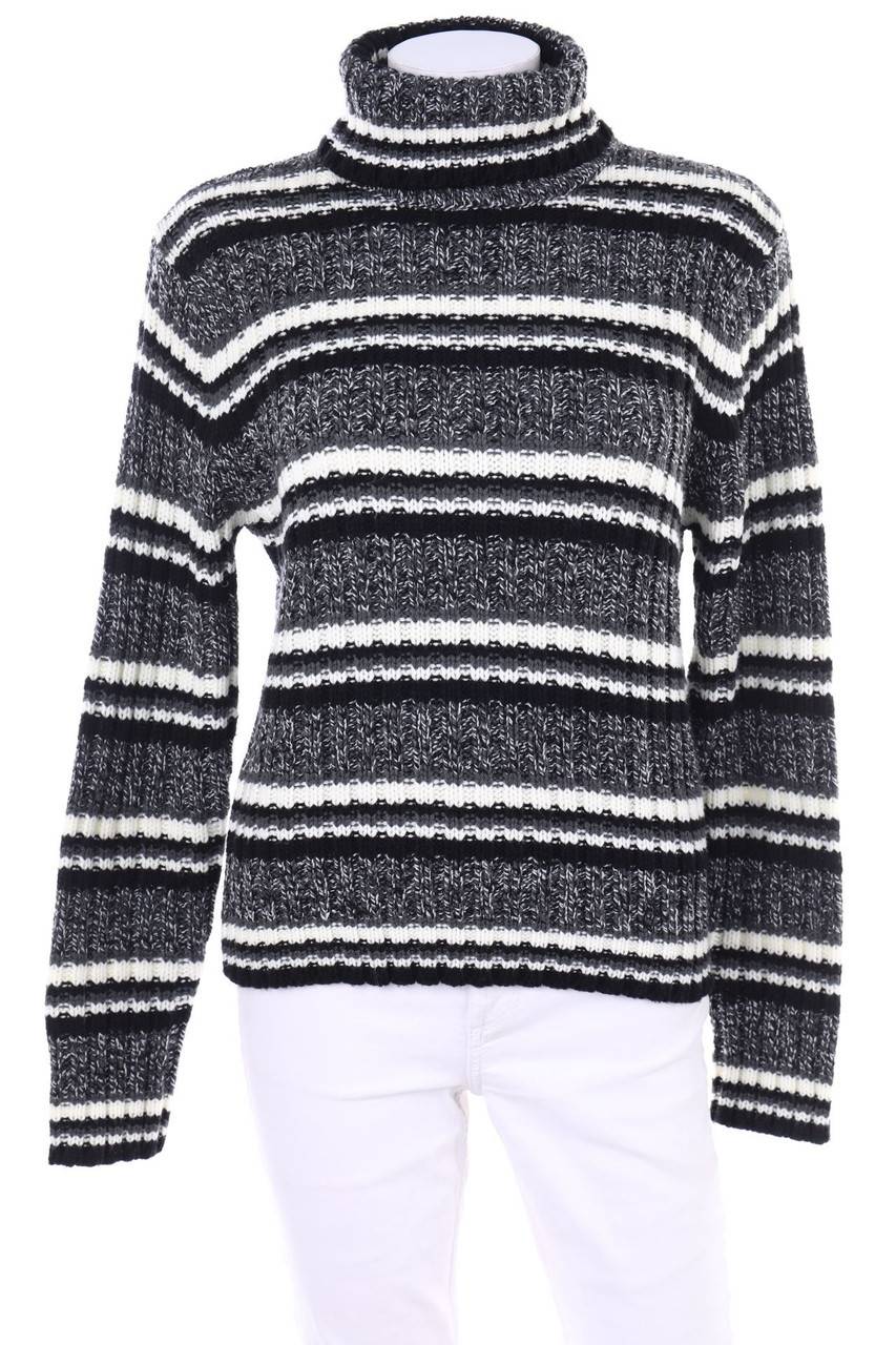 Carou Ohne Label Streifen-Strick-Pullover mit Rollkragen