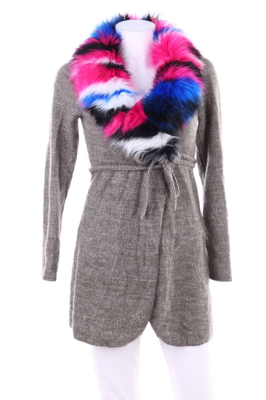 Carou Ohne Label Wickel-Cardigan mit Fake Fur-Besatz