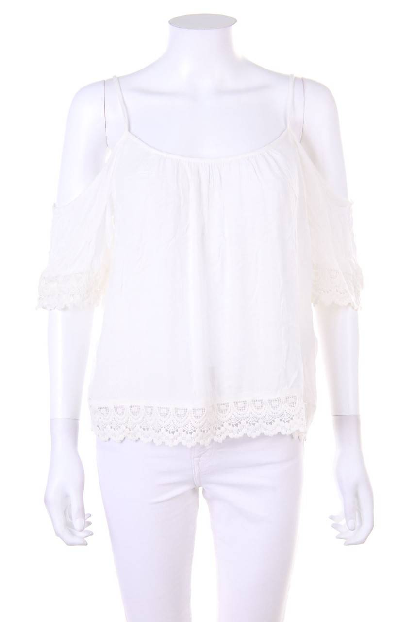 Carou ONLY Cold-Shoulder-Kurzarm-Shirt mit Häkelspitze