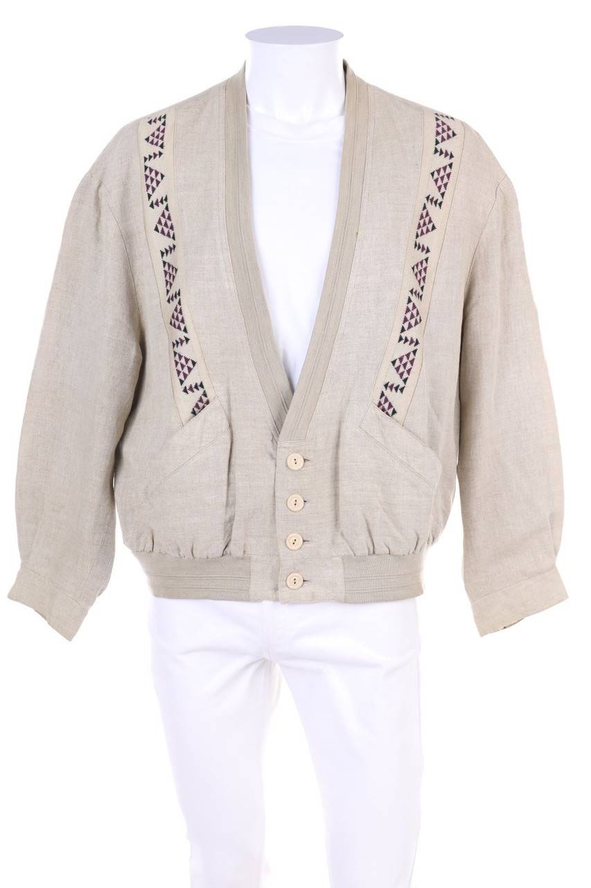Carou rispo DE LUXE Cardigan aus Leinen-Mix mit Ethno-Print