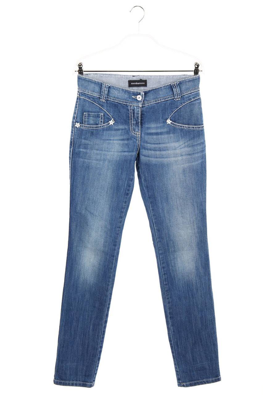 Carou roccobarocco Used Look Straight Cut Jeans mit Logo-Badge