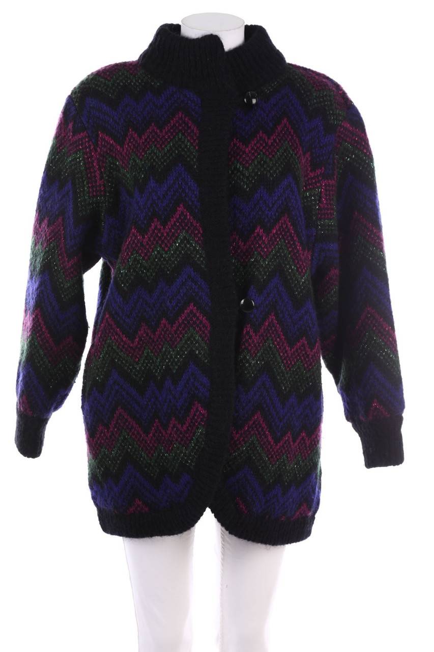 Carou SERGIO DI LAURENTI Vintage-Cardigan aus Woll-Mix mit Zickzack-Muster mit Glitzer